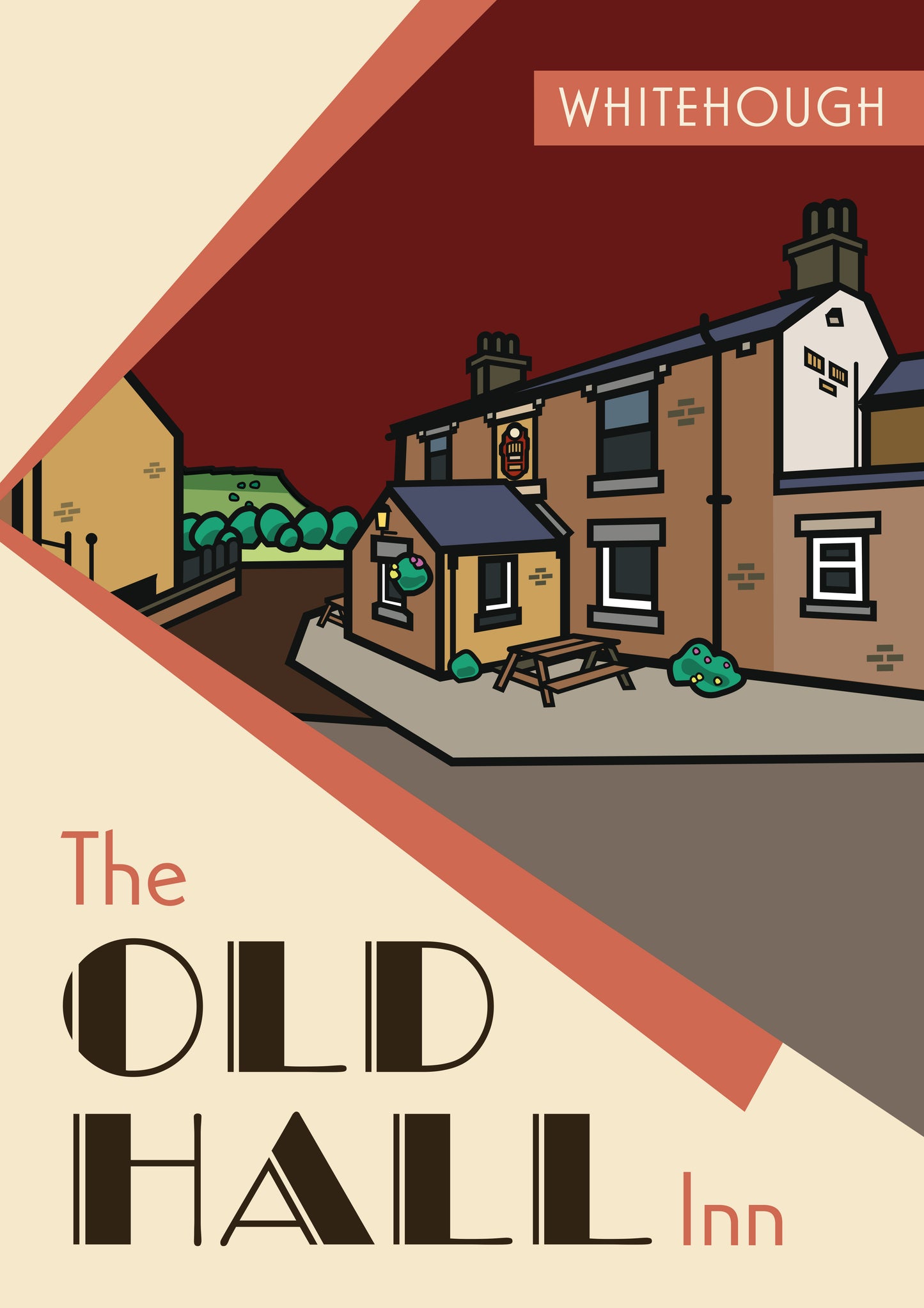 The Old Hall Whitehough, Chinley, High Peak Illustrated Pub Poster