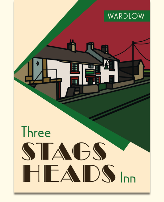 Three Stags Heads, Wardlow, Peak District Illustrated Pub Poster