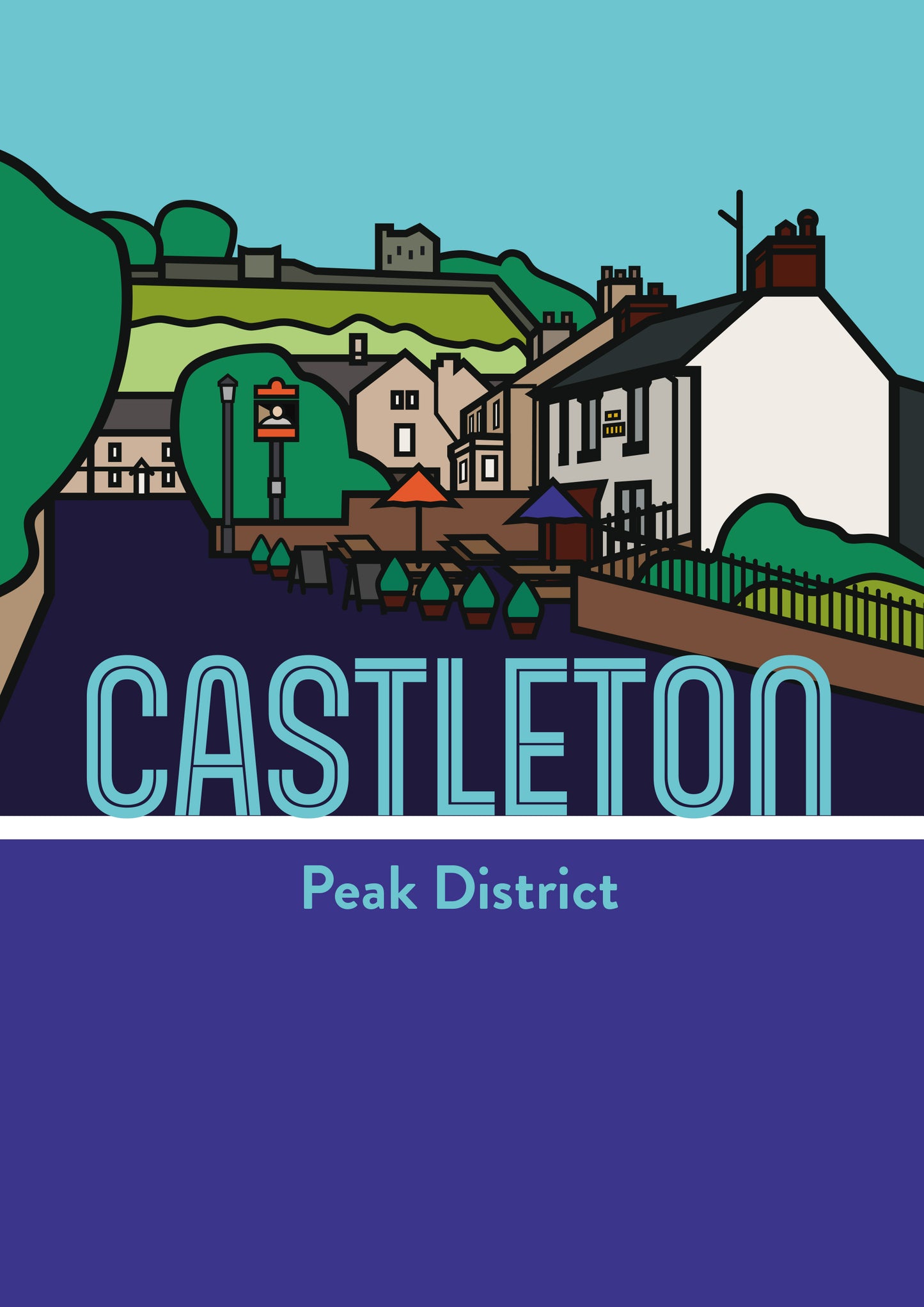 Castleton Peak District Art Print | Illustrated Travel Poster