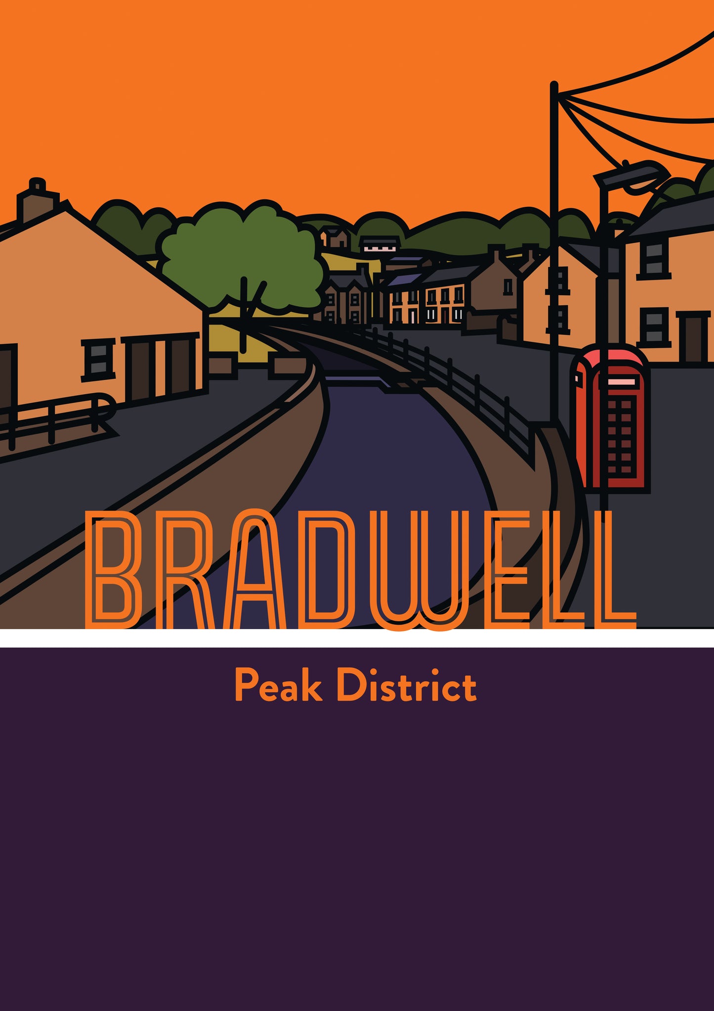 Bradwell Peak District Art Print | Illustrated Travel Poster Derbyshire