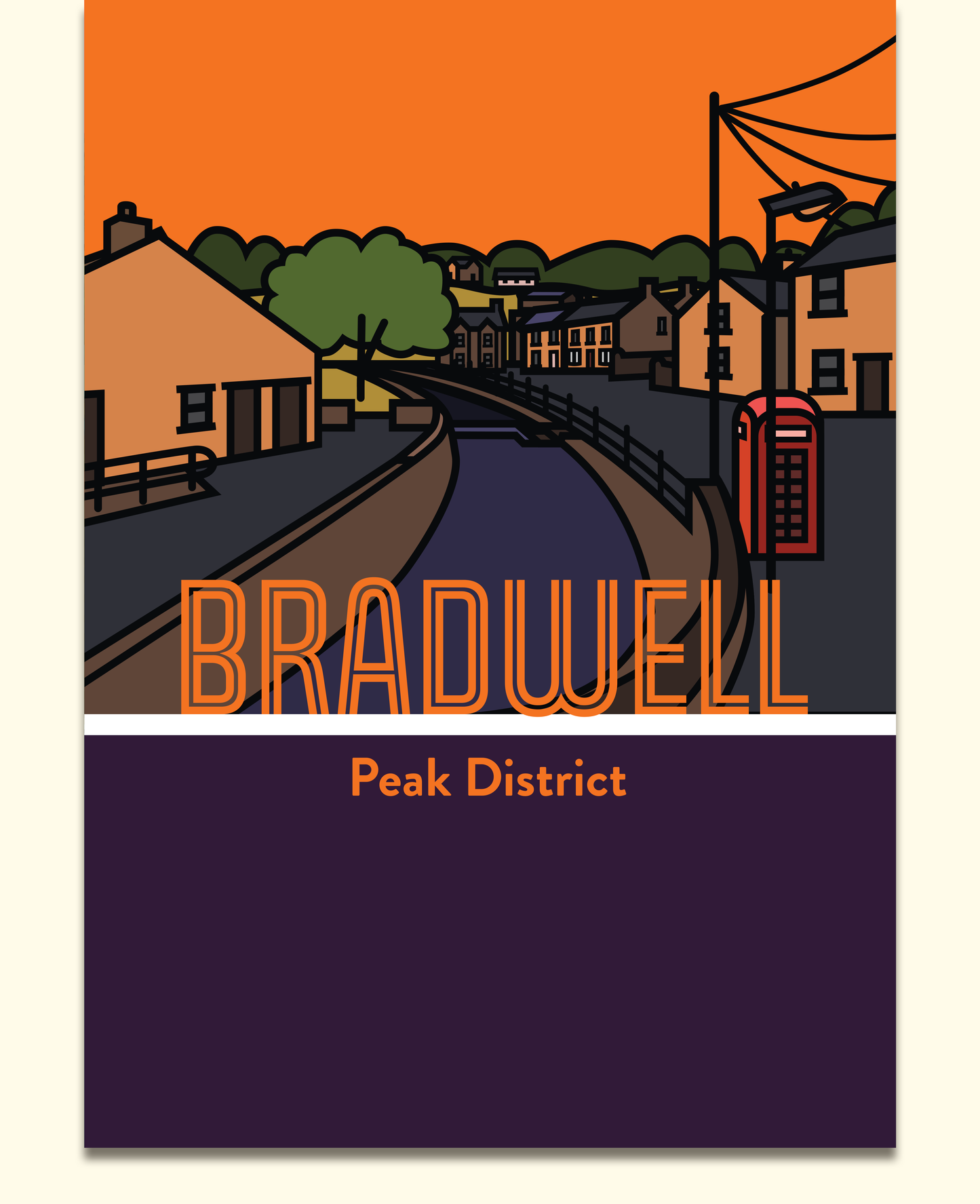 Bradwell Peak District Art Print | Illustrated Travel Poster Derbyshire
