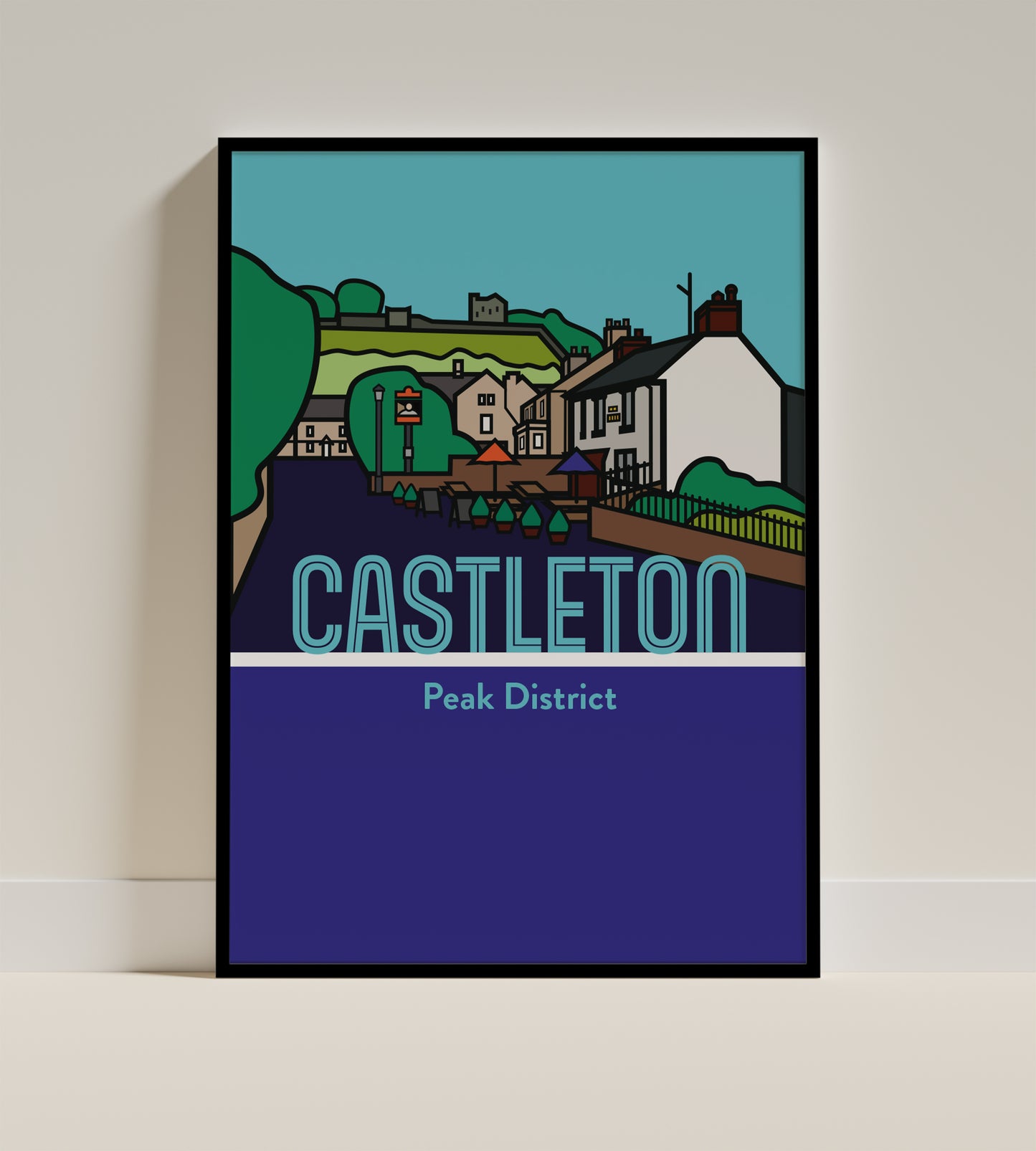 Castleton Peak District Art Print | Illustrated Travel Poster