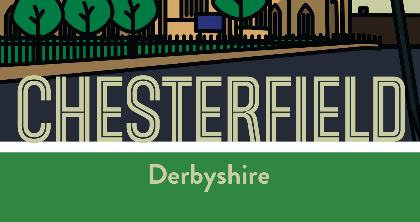 Chesterfield Derbyshire Art Print | Illustrated Travel Poster