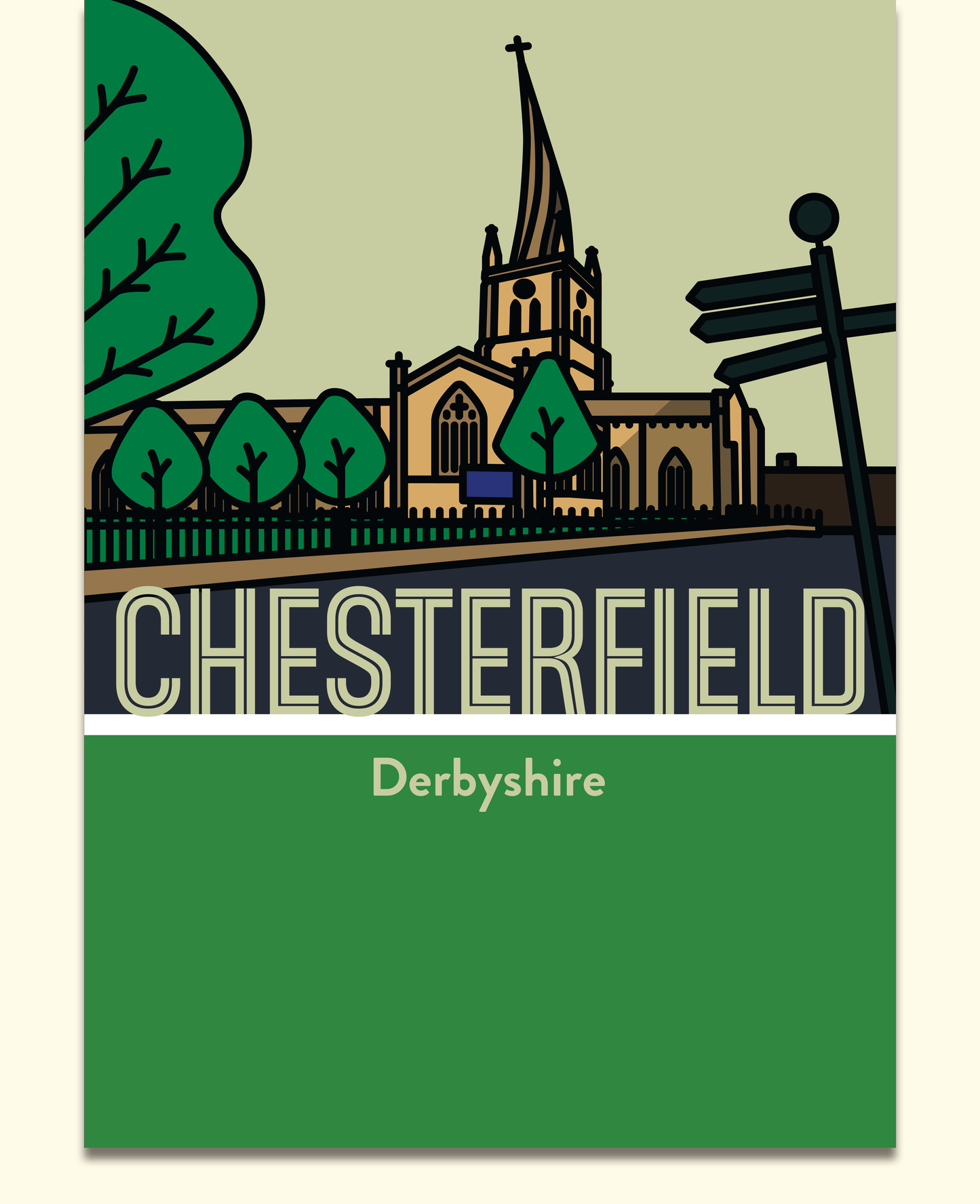Chesterfield Derbyshire Art Print | Illustrated Travel Poster