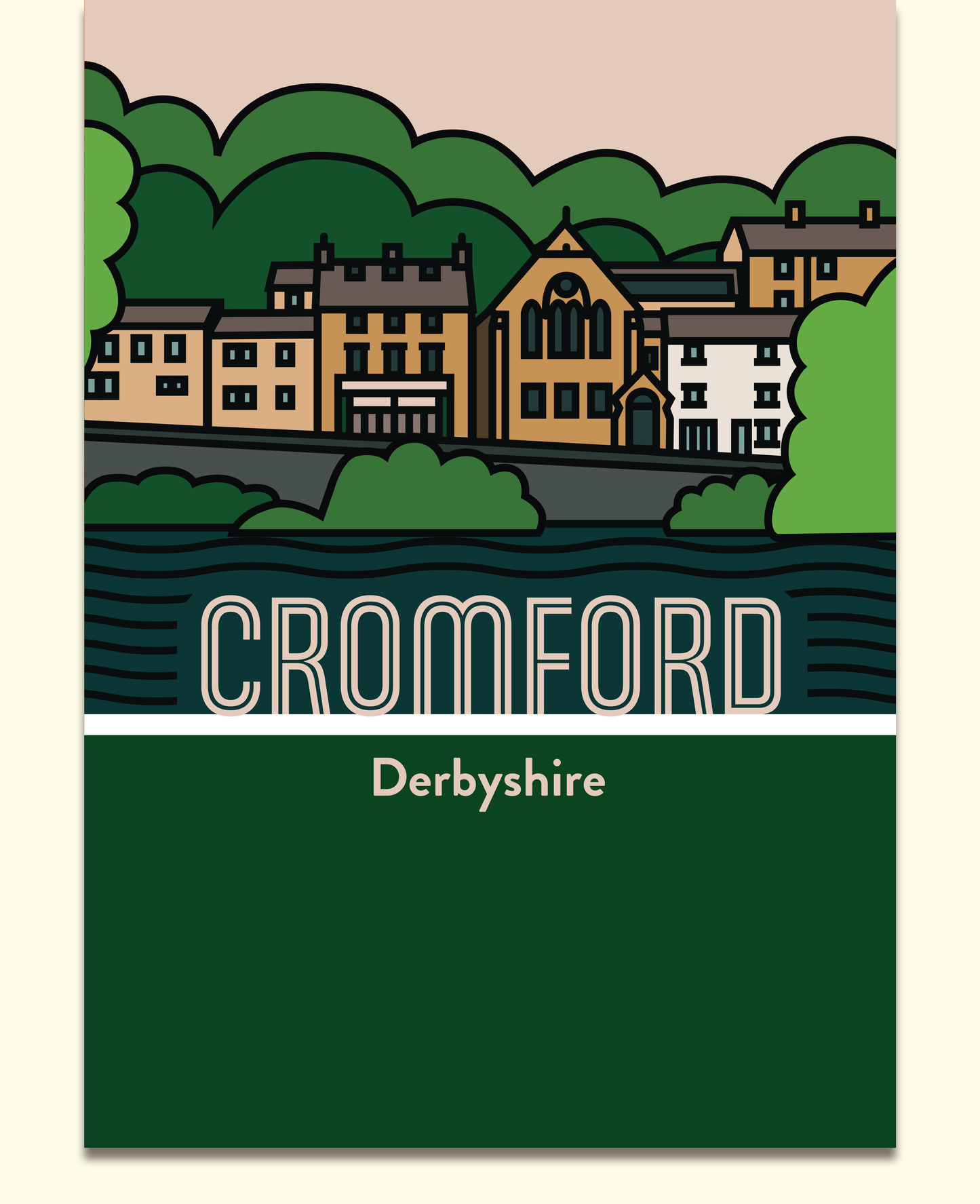 Cromford Derbyshire Dales Art Print | Illustrated Travel Poster