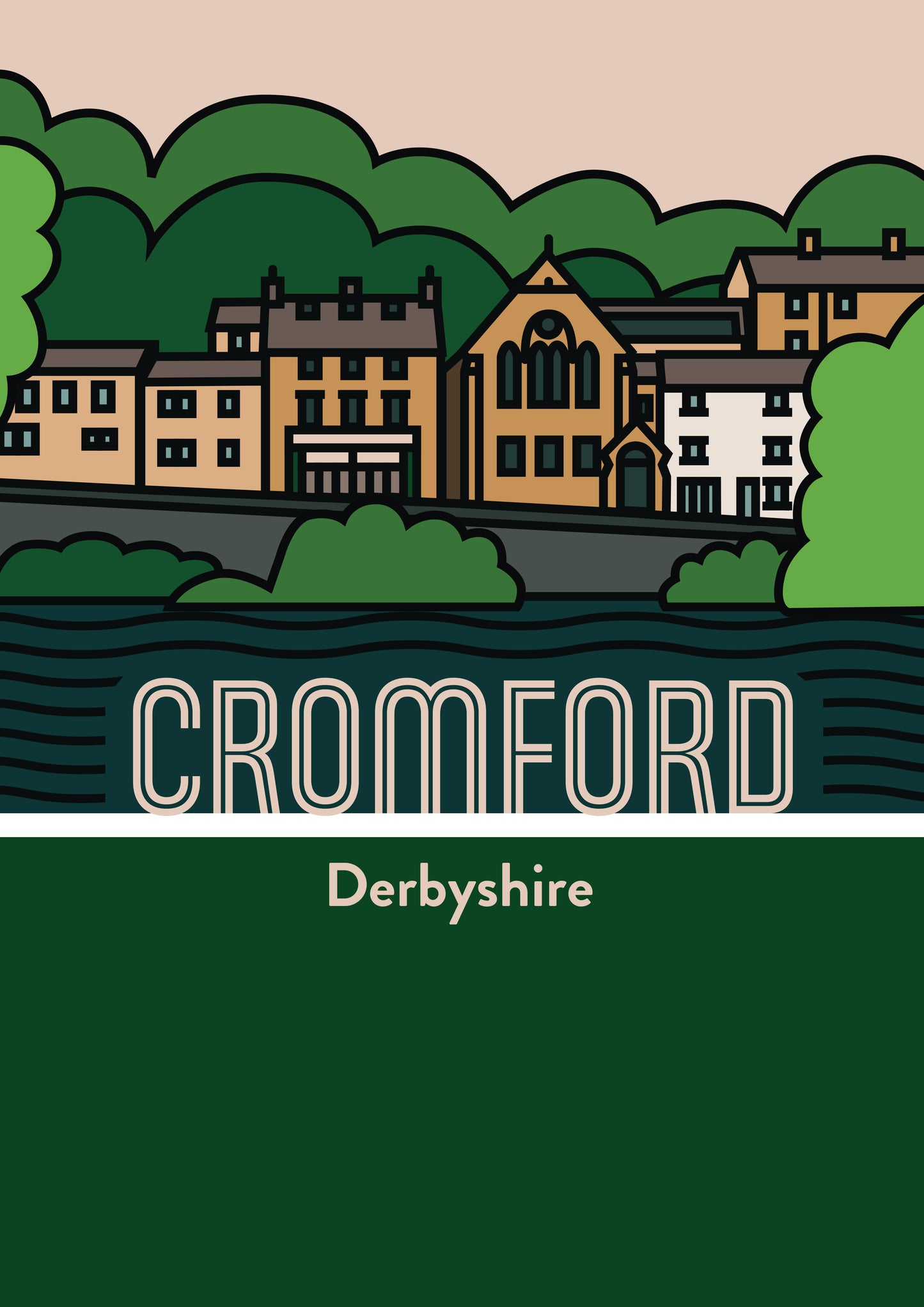 Cromford Derbyshire Dales Art Print | Illustrated Travel Poster