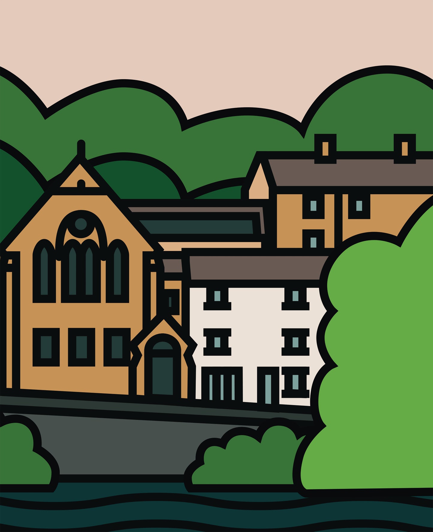 Cromford Derbyshire Dales Art Print | Illustrated Travel Poster