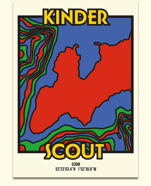 Kinder Scout Peak District Art Print | Illustrated Topographic Contour Map Poster