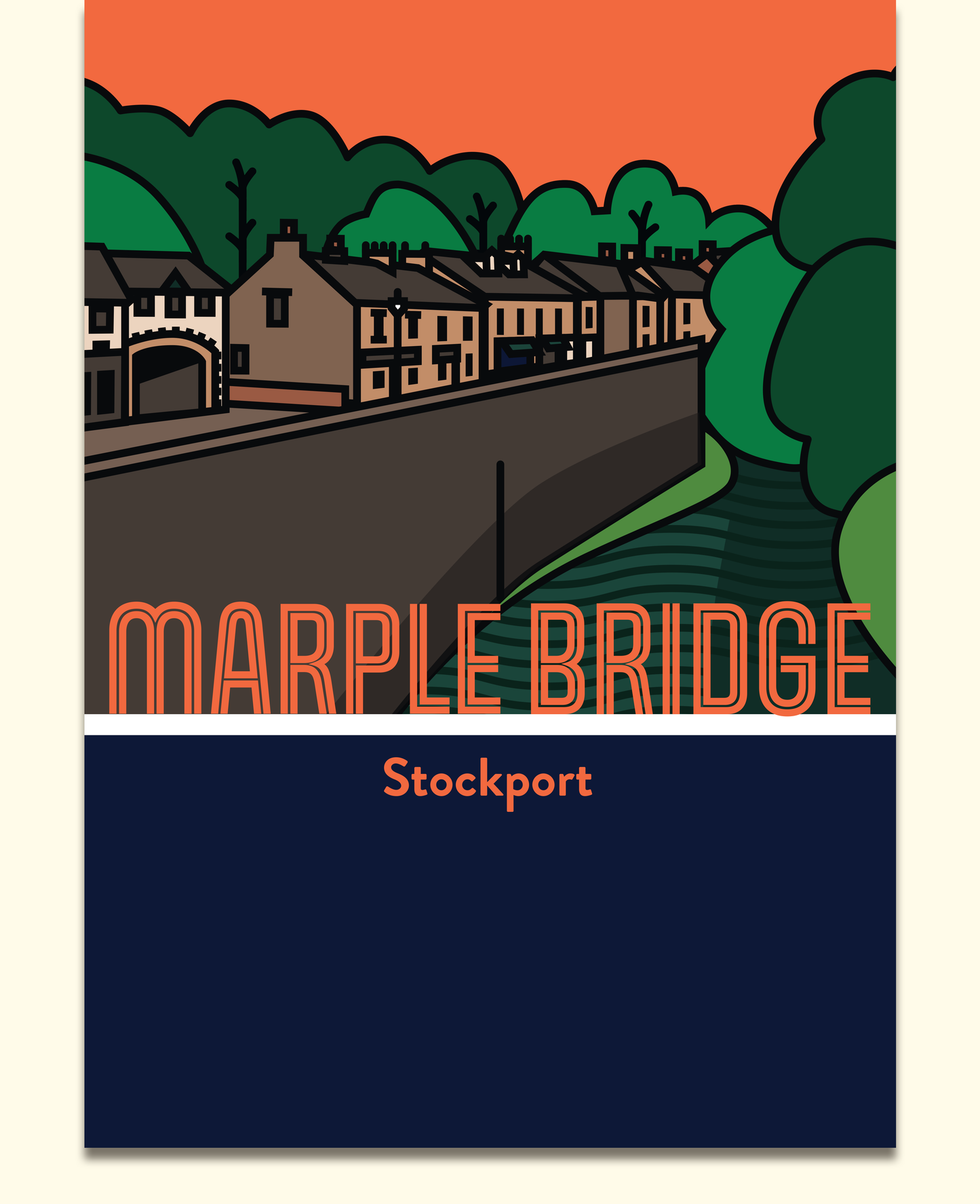 Marple Bridge High Peak Art Print | Illustrated Travel Poster