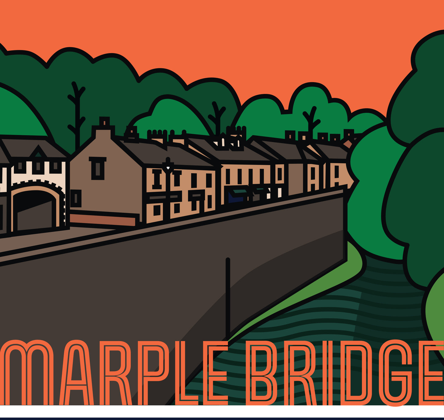 Marple Bridge High Peak Art Print | Illustrated Travel Poster