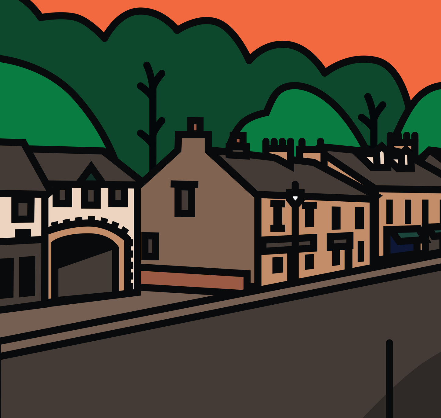 Marple Bridge High Peak Art Print | Illustrated Travel Poster