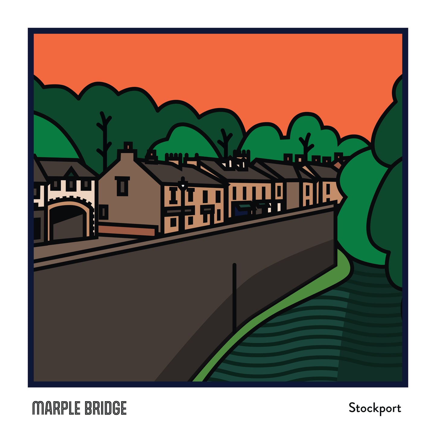 Marple Bridge High Peak Art Print | Illustrated Travel Poster