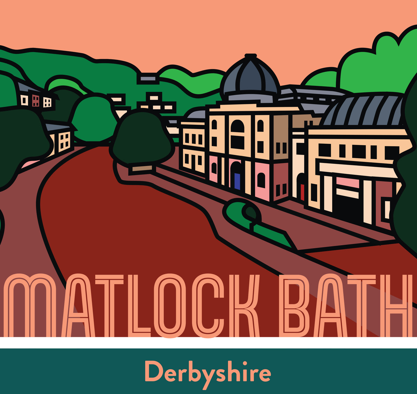 Matlock Bath Derbyshire Dales Art Print | Illustrated Travel Poster