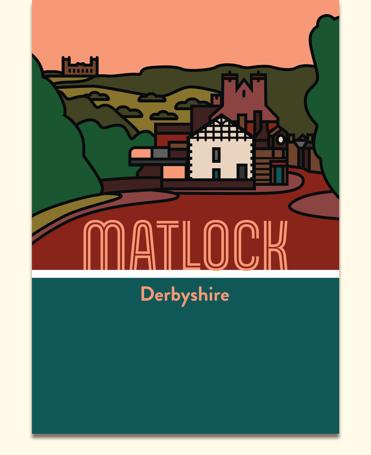 Matlock Derbyshire Dales Art Print | Illustrated Travel Poster