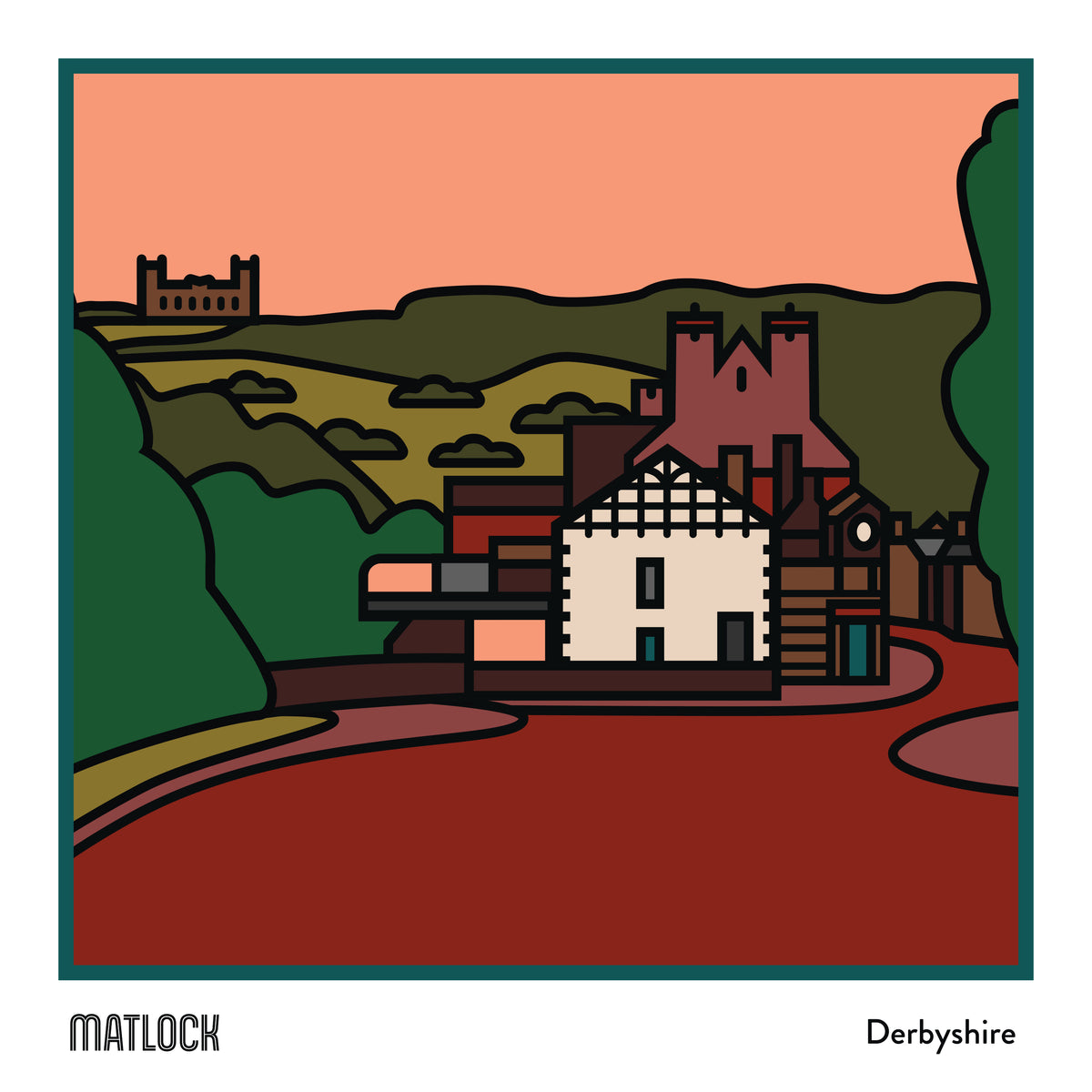 Matlock Derbyshire Dales Art Print | Illustrated Travel Poster