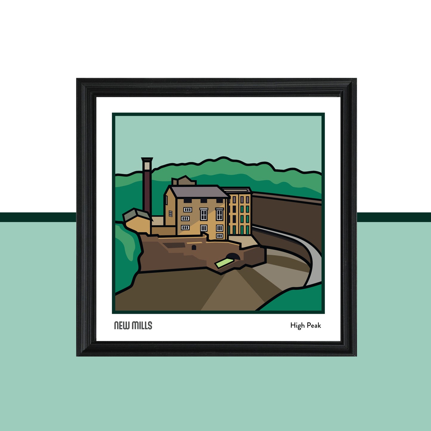 New Mills High Peak Art Print | Illustrated Travel Poster