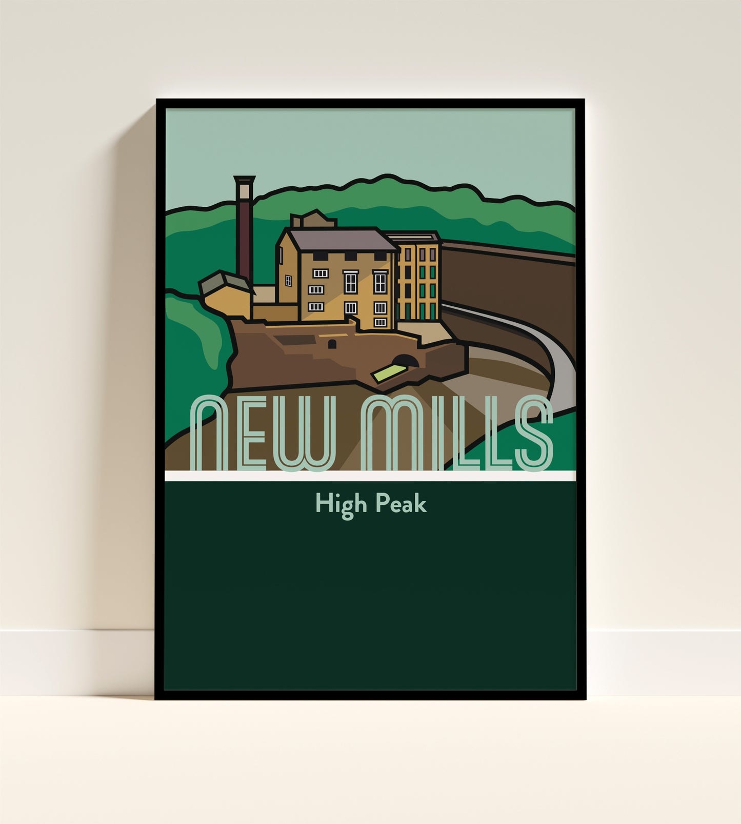 New Mills High Peak Art Print | Illustrated Travel Poster