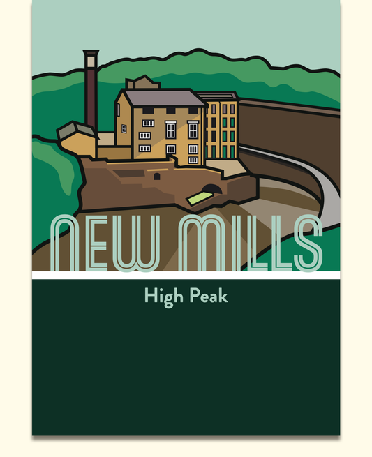New Mills High Peak Art Print | Illustrated Travel Poster