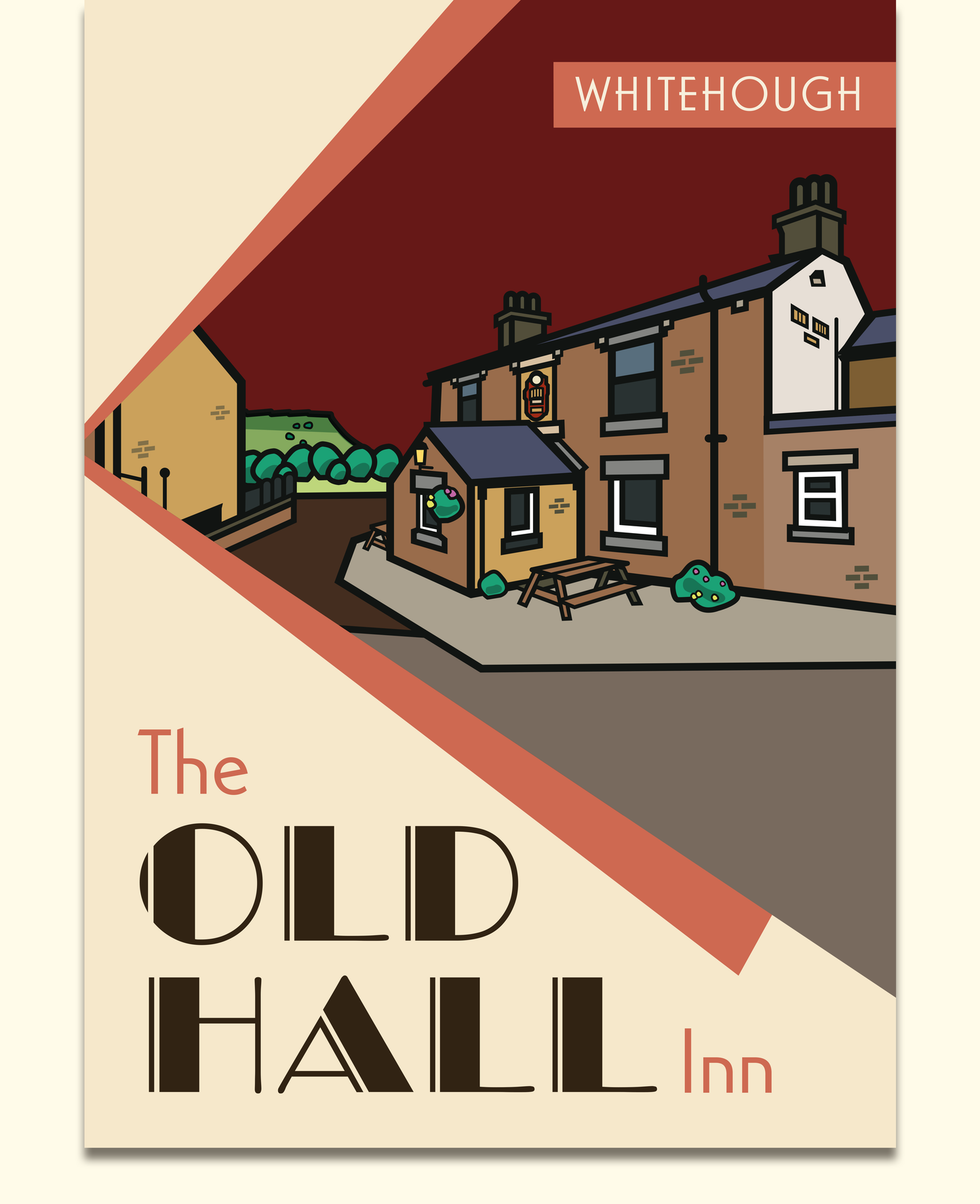 The Old Hall Whitehough, Chinley, High Peak Illustrated Pub Poster