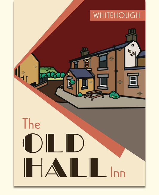 The Old Hall Whitehough, Chinley, High Peak Illustrated Pub Poster