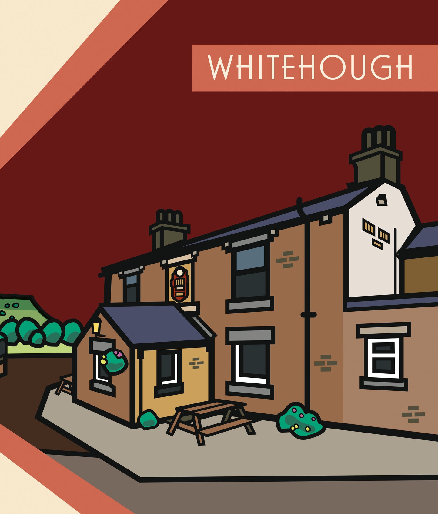 The Old Hall Whitehough, Chinley, High Peak Illustrated Pub Poster