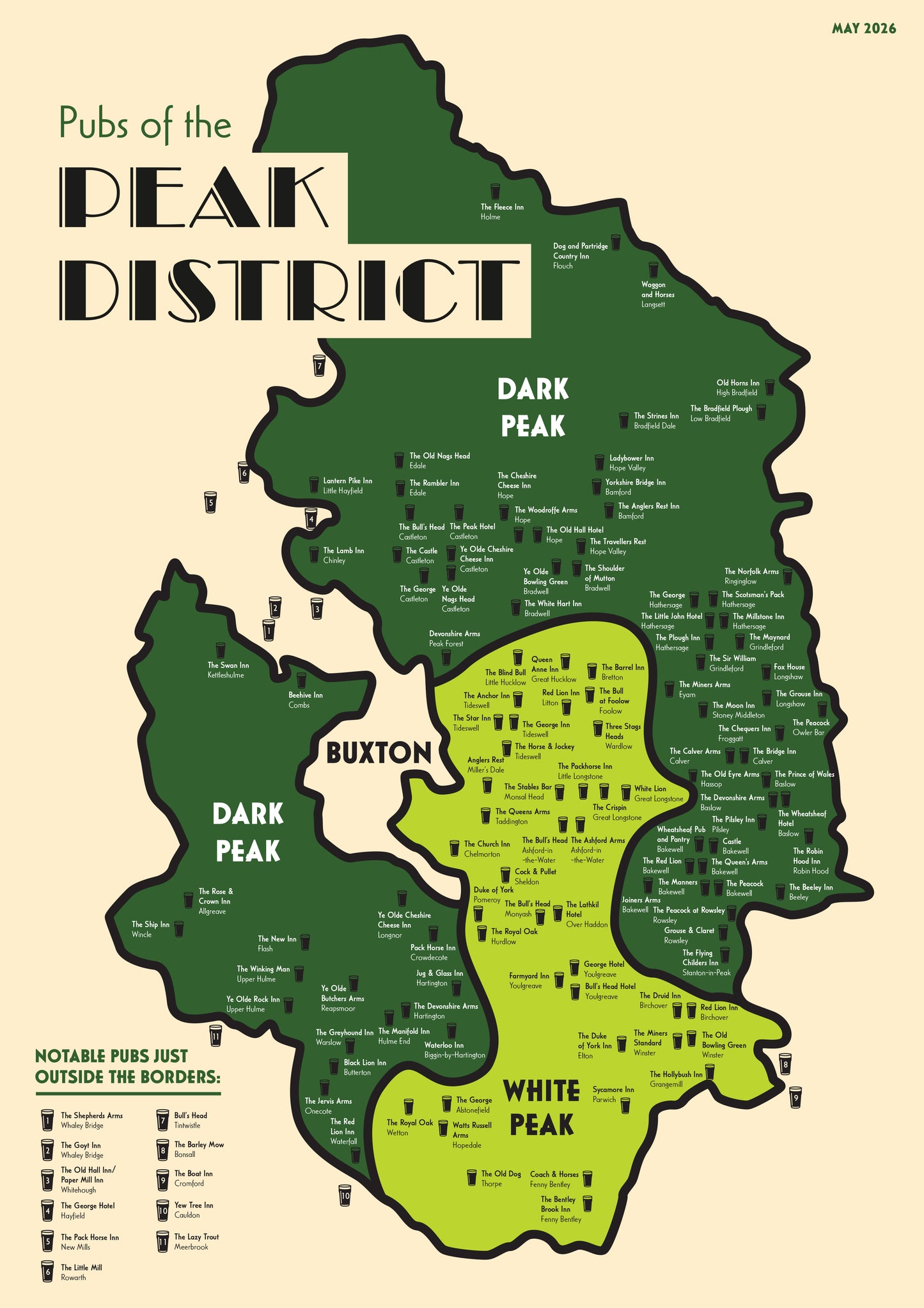 Pubs of the Peak District | Illustrated Art Print Map