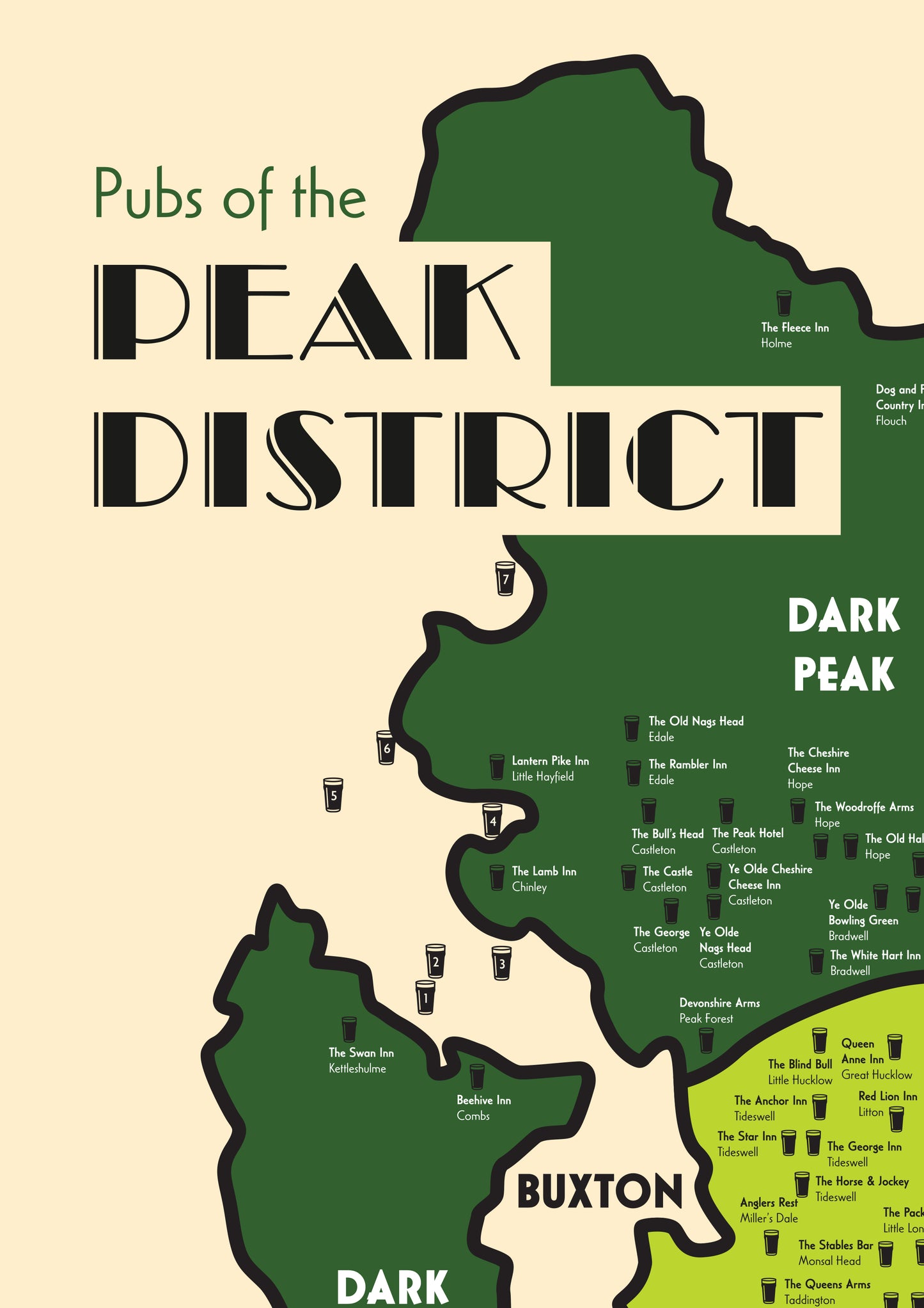 Pubs of the Peak District | Illustrated Art Print Map