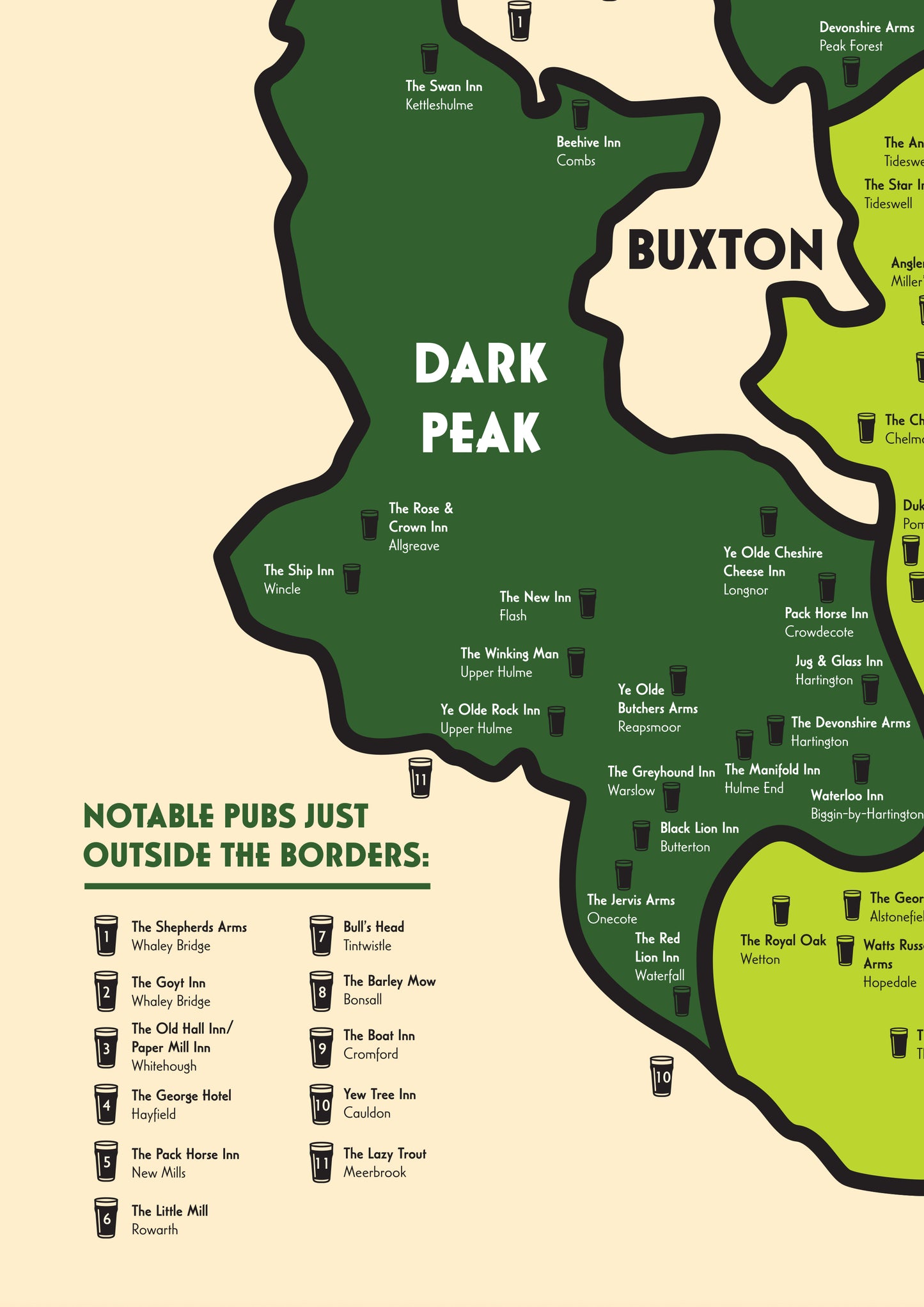 Pubs of the Peak District | Illustrated Art Print Map