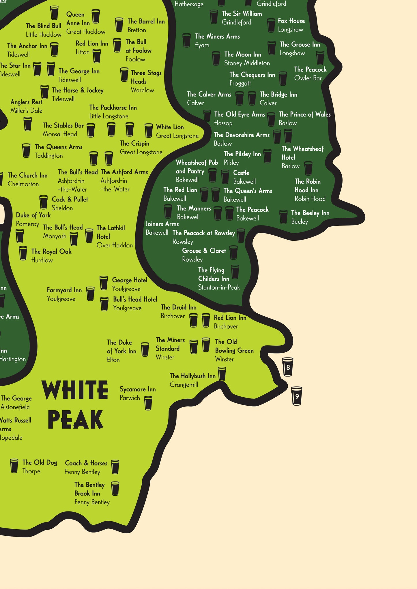 Pubs of the Peak District | Illustrated Art Print Map