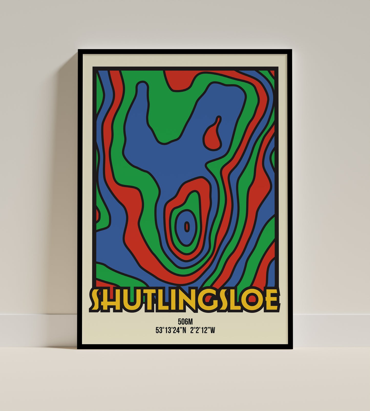Shutlingsloe Macclesfield Cheshire Peak District Art Print | Illustrated Topographic Contour Map Poster