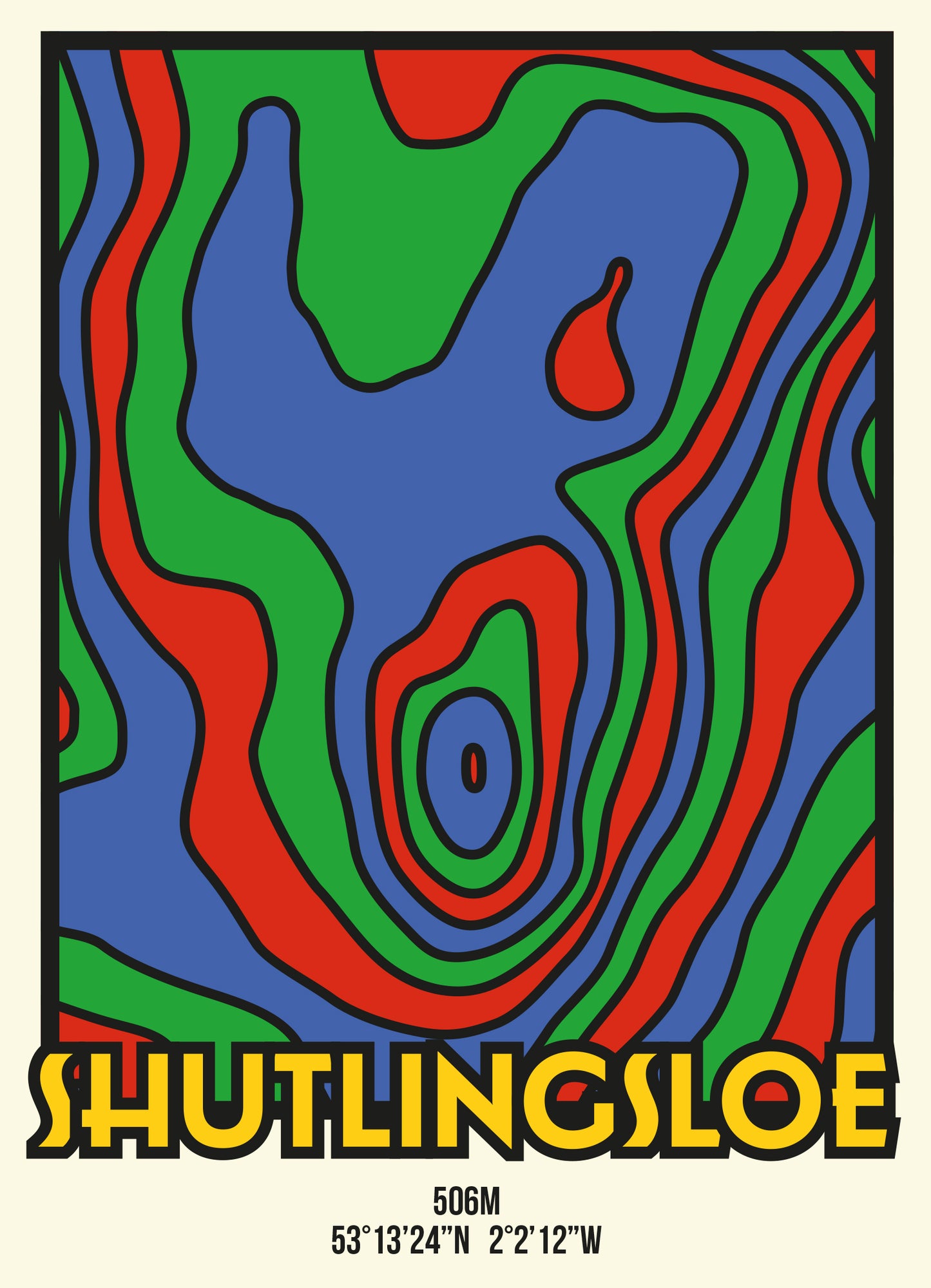 Shutlingsloe Macclesfield Cheshire Peak District Art Print | Illustrated Topographic Contour Map Poster