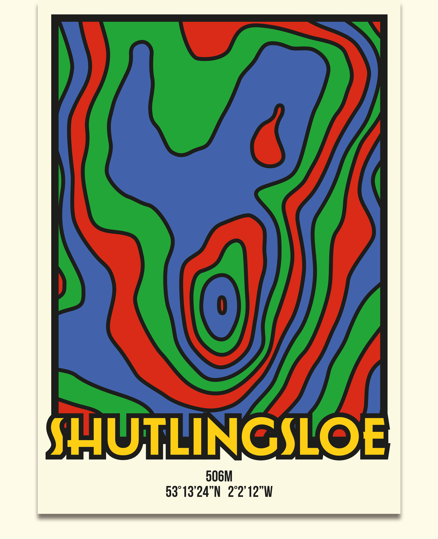 Shutlingsloe Macclesfield Cheshire Peak District Art Print | Illustrated Topographic Contour Map Poster