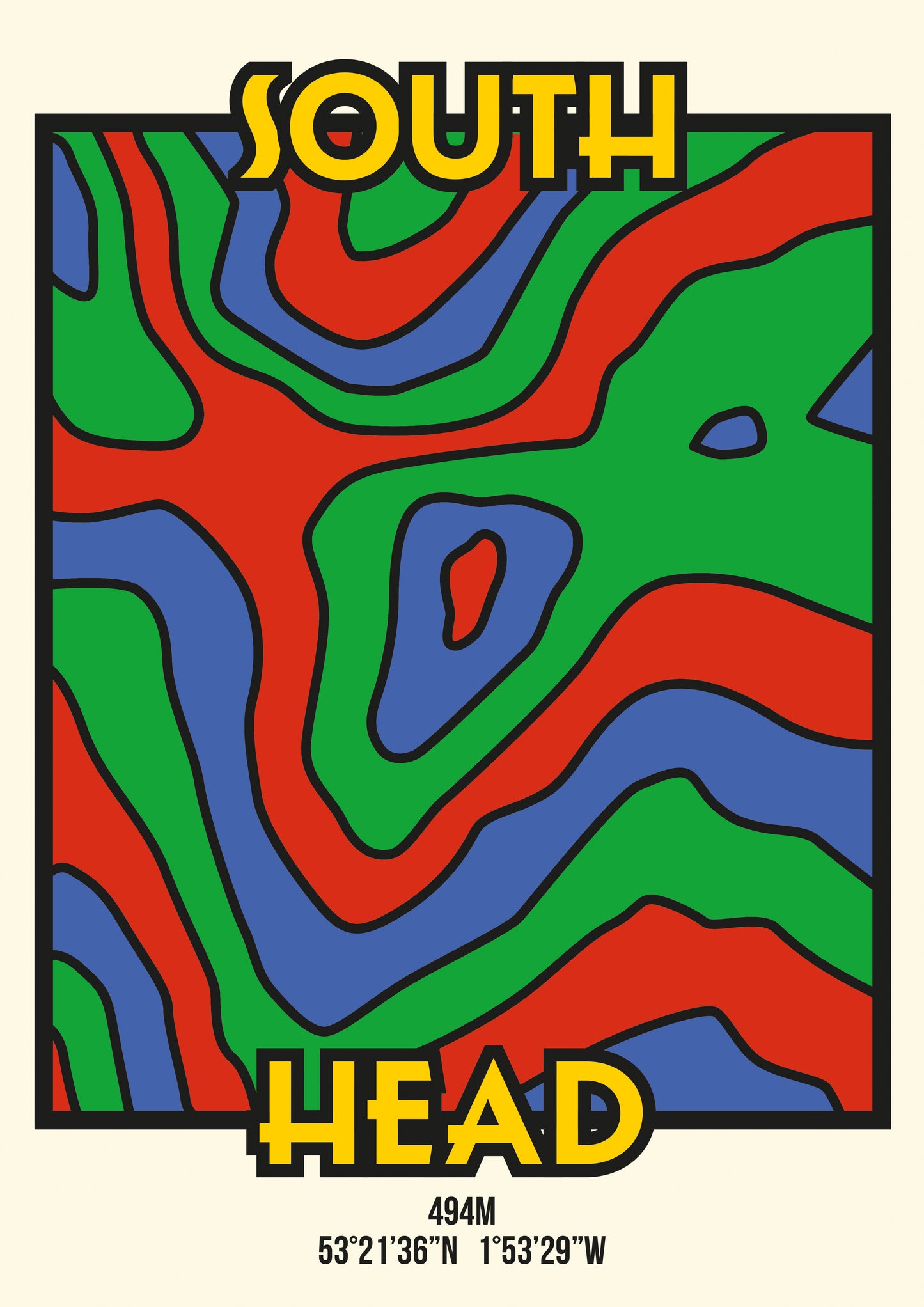 South Head High Peak Art Print | Illustrated Topographic Contour Map Poster