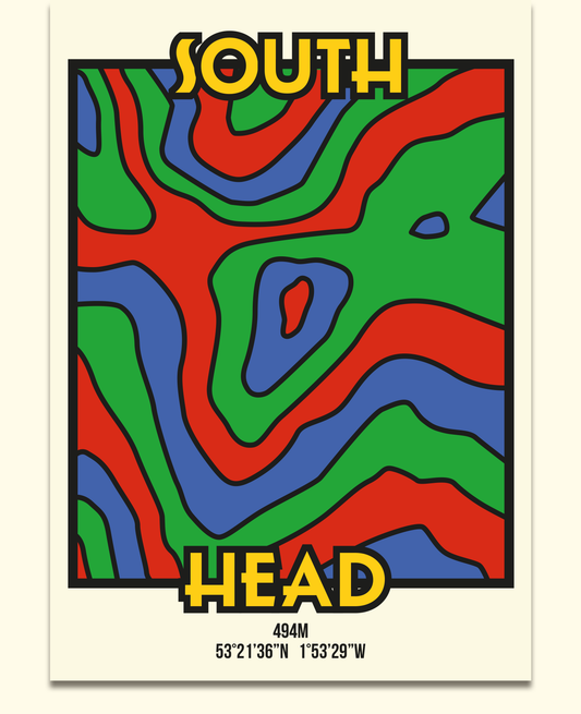South Head High Peak Art Print | Illustrated Topographic Contour Map Poster