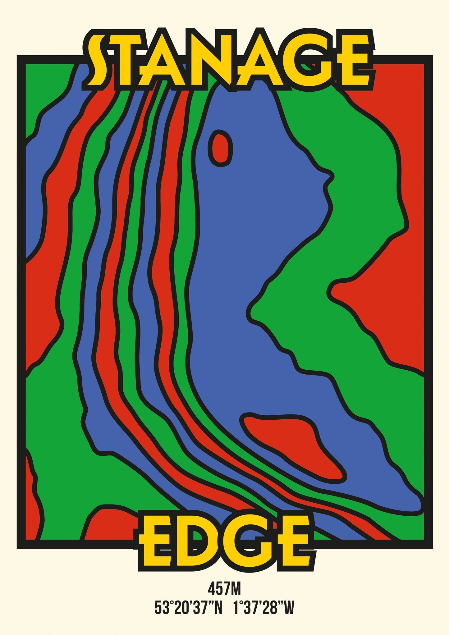Stanage Edge Peak District Art Print | Illustrated Topographic Contour Map Poster