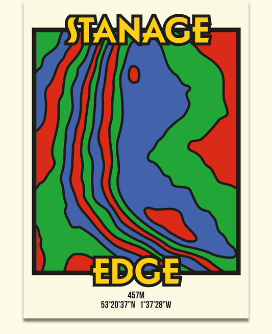 Stanage Edge Peak District Art Print | Illustrated Topographic Contour Map Poster